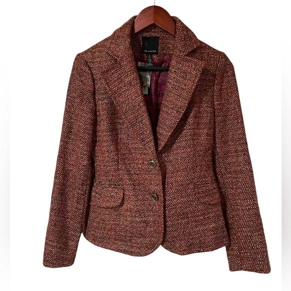 The Limited Jackets & Blazers - The Limited Women’s Blazer Tweed Wool Blend Long Sleeve Rust Orange Brown Size 4